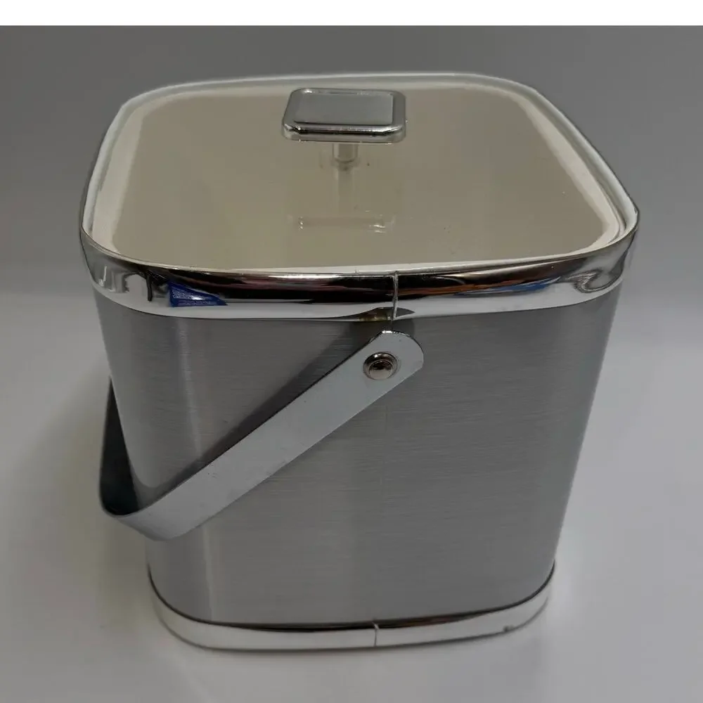 Vintage Culver Brushed Aluminum Ice Bucket Clear Acrylic Lid Barware USA